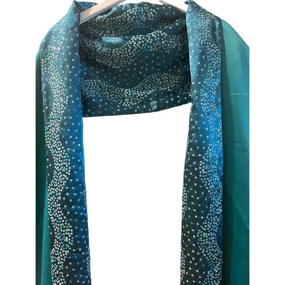 Wrap- statement shawl  teal plain or sequin or both 120” plus 16”wide. - Picture 1 of 3